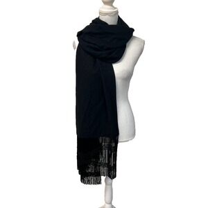 Bajra Pashmina Cashmere Silk‎ Rectangle Scarf Black Tassel Floral Jacquard Woven